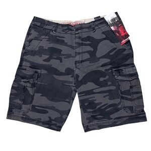 Unionbay Cargo Shorts Mens 42 Black Camo Dark Charcoal Cotton Relaxed Fit NEW